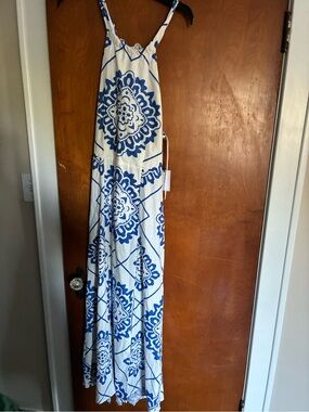 1. State White and Blue Printed Maxi Dress